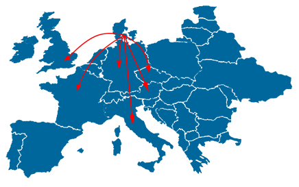 Kurer-/hasteforsendelser til Europa herunder Tyskland, England og Belgien